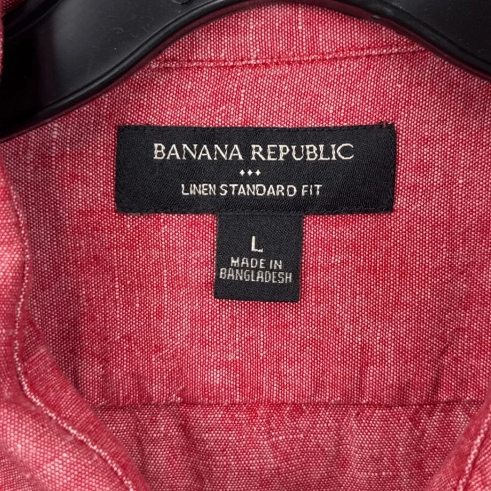 Banana Republic Mens Large Red Linen Cotton Blend Short Sleeve Button Down Shirt